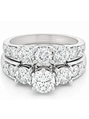 Genuine 2.80 Cts Diamonds Engagement & Band Rings Set Solid 14k White Gold